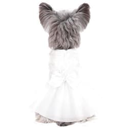Kuoser Dog Dress Pet Wedding Dresses, Adorable Tutu Shirts for Small Medium Girl Dogs, Puppy White Princess Outfits with Luxury Lace Pearl Bow, Retro Pet Costumes for Birthday, Party, Wedding