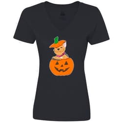 inktastic Pumpkin Puppies Halloween French Bulldog Women's V-Neck T-Shirt