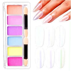 Makartt Chrome Nail Powder, 6 Colors Aurora Nail Powder Mirror Effect Pigment Powder Nail Art Glitters for Nails Iridescent Mica Pearl Nail Powder for Gel Polish