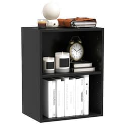Tangkula 2-Tier Bookshelf, Open Shelf Bookcase with 7-Position Adjustable Shelf, Multifunctional Wooden Cubby Storage Display Shelf for Home Office Study Living Room (Black, 1)