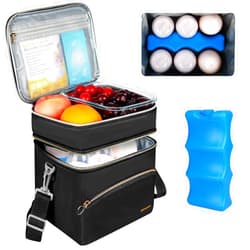 Jaffzora Breastmilk Cooler Bag with Ice Pack, Insulated Baby Bottle Tote Bags Fits 6 Bottles Up to 9 Ounce, Double Layer Breastmilk Travel Carrying Case for Nursing & Working Mom,Black