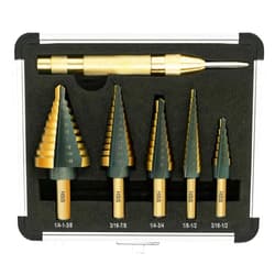 GMTOOLS Step Drill Bit Set - Black and Gold, 6 Pcs High Speed Steel Unibit Drill Bits, Stepped Up Bits & Automatic Center Punch, DIY Lovers with Aluminum Case, Total 50 Sizes for Metal