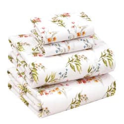 RUVANTI 100% Cotton Sheets - Crispy Cooling Percale Sheets for King Size Bed, Breathable & Durable King Sheet Set, 16 Inches Deep Pocket Bed Sheets, Floral Bliss, 4 Pieces