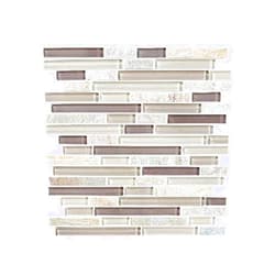BUILDMYPLACE.COM BuildMyplace 12 x 12 Inch Cotton Wood Random Strip Glass Quartz Blend Mosaic for Bathroom/Kitchen Backsplash, Living Room, and Dining Room (10 Tiles | Covers: 10 / sq. ft.)