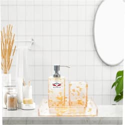 HOMYZ Kookee Ceramic Bathroom Accessories Set of 4, Modern Bath Set with Liquid handwash Soap Dispenser and Toothbrush Holder for Home Decor