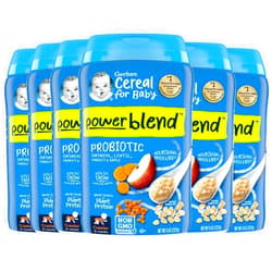 Gerber Cereal for Baby Power Blend 3rd Foods Probiotic Oatmeal Baby Cereal, Lentil Carrot Apple, 8 oz Canister (6 Pack)