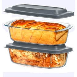 Razab LARGE 7.6 Cups/1800 ML/1.9 Qt Glass Loaf Pan with Lids (Set of 2) - Meatloaf Pan BPA free Airtight Lids Grip Handle Easy Carry, Microwave and Oven Safe - Loaf Pans For Baking Bread, Cakes