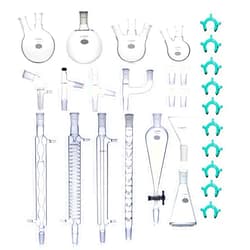 Laboy Glass Advanced Chemistry Lab Glassware Kit 24/40 Glass Adapter Flask Condenser Funnel Stopper Joint Clip Distillation Apparatus (29pcs)
