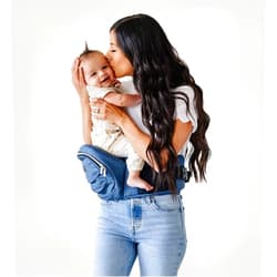 Tushbaby - Safety-Certified Hip Seat Baby Carrier - Mom’s Choice Award Winner, Seen on Shark Tank, Ergonomic Carrier & Extenders for Newborns & Toddlers (Carrier, Chambray)