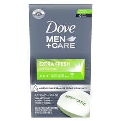 DOVE MEN + CARE 3 in 1 Cleanser for Body, Face, and Shaving to Clean and Hydrate Skin Extra Fresh Body and Facial Cleanser More Moisturizing Than Bar Soap 3.75 oz 6 Bars