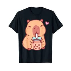 Anime Bubble Tea Neko Kawaii Girls Teen Lover Cute Capybara Kawaii Anime Drinking Bubble Tea Lover Girls T-Shirt