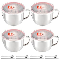 LemonRoad 12 Pcs Stainless Steel Ramen Noodle Bowl with Lid and Handle Set 50.7 oz Leak Proof Soup Snack Bowls Food Storage Container Bento Lunch Box with Spoon and Chopstick for Office College Dorm