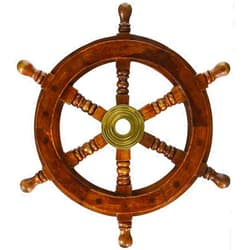 ECTORIA 12 Inch Nautical Sheesham Wooden Pirate Ship Wheel with Brass Wall Decor Handcrafted Gifts