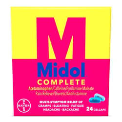 Midol Complete Gelcaps 24ct: Midol Complete Menstrual Pain Relief Gelcaps with Acetaminophen for Menstrual Symptom, PMS Relief, and Period Cramp Relief - 24 Count (Packaging May Vary)
