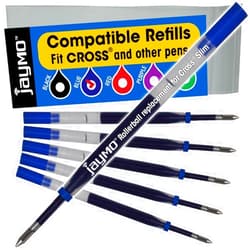 Jaymo Replacement for Cross Slim 8910-2 - Measures 4 in / 102 mm Long - Gel Rolling Ball Pen Refill - 6 Blue
