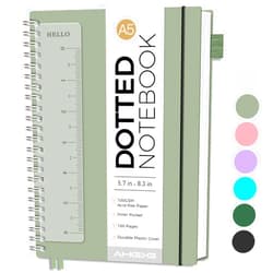 AHGXG Bullet Dotted Journal - Dot Grid Spiral Notebook A5, 160 Pages, 100 GSM Thick Paper, Waterproof Plastic Cover Journals for Bullet Journaling, Sketching, 5.7