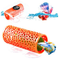 Abizoo Aquarium cave, Betta Tunnel Orange Hollow Out Design Betta Fish Toys Aquarium Ornament for Small Fish Shrimp Habitat Smooth Betta Hammock Hideout Tank décor
