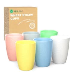 Homienly Wheat Straw Cups Reusable Drinking Glasses- Set of 6 Alternative to Plastic Cups 12 OZ Water Tumblers Unbreakable Drinking Cups for Kitchen,Kids Dishwasher and Microwave Safe (Macaron Series)