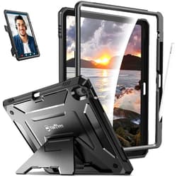 Fintie Shockproof Case for iPad Air 13-inch (M3) 2025, (M2) 2024 - [Tuatara Series] Fully-Body Rugged Heavy Duty Protective Kickstand Cover with Built-in Screen Protector & Pencil Holder, Black