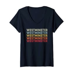 Westminster Louisiana Westminster LA Retro Vintage Womens Westminster Louisiana Westminster LA Retro Vintage Text V-Neck T-Shirt