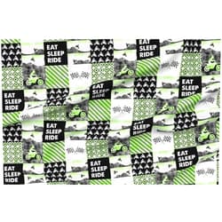 Spoonflower Fabric - Green Motorcycle Patchwork Cheater Quilt Motocross Dirt Bike Eat Sleep Printed on Petal Signature Cotton Fabric by The Yard - Sewing Quilting Apparel Crafts Decor