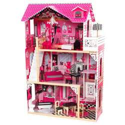 KidKraft Amelia Wooden Dollhouse with Elevator, Balcony and 15-Piece Accessories, Pink, Gift for Ages 3+