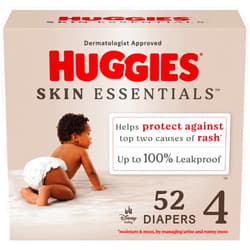 Huggies Size 4 Diapers, Skin Essentials Baby Diapers, Size 4 (22-37 lbs), 52 Count
