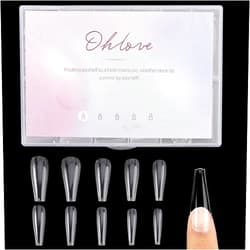Ohlove 500Pcs Coffin Nail Tips Ballerina Full Cover Clear Nails for Acrylic False Nail Tips, 10 Sizes