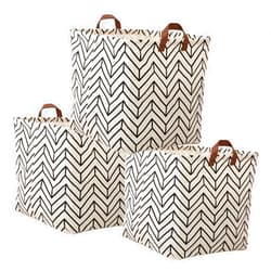 ShoppingOnBed KRLIFCSL 3 Pieces 13 Inch Square Storage Bin, Fabric Folding Storage Baskets with Handles, Storage Organizer for kid's Toy & Baby Clothing - Laundry Basket/ Nursery Hamper (3 Geometric)