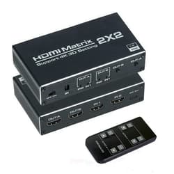 Anber-Tech HDMI Matrix 2x2, HDMI Matrix Switch 2 in 2 Out Switcher Splitter Box with IR Remote Control, Support Ultra 4K@60Hz YUV 4:2:0, 4K@30Hz, 3D, 1080P，HDMI 1.4, HDCP 1.4