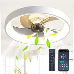 Ricodo Ceiling Fans with Lights and Remote, Low Profile Ceiling Fan with Light Flush Mount, Bladeless Ceiling Fan with Light Temperature Change Dimmable, White Modern Ceiling Fans with Lights for Bedroom