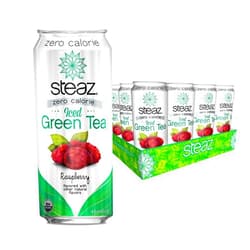 Steaz Organic Zero Calorie Iced Green Tea, Raspberry, 16 OZ (Pack of 12)