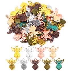 JMKTOOL 45pcs Angel Wing Charms Tibetan Alloy Fairy Wings Shape Pendant Guardian Angel Dangle Charms Craft Supplies for DIY Necklace Bracelet Earrings Jewelry Making, 9 Colors