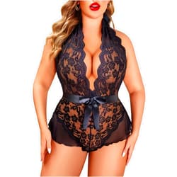 Avidlove Plus Size Lingerie for Women Deep V Neck Teddy Lingerie Halter Lace Bodysuit Nightgown