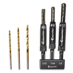 ColumPRO 3 PCS Self Centering Drill Bits Set, Titanium Coated VIX Bits,Door Window Cabinet Hinge Woodworking Pilot Hole Drill Bit 3/32