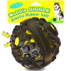 MITAIKO Dog Toy Ball for Aggressive Chewers, Interactive Fetch Dog Ball with Fun Squeaky Wobble Giggle Sound, Durable for Small Medium Large Dogs, Non-Toxic Rubber Pet Chew Toys, Black & Yellow