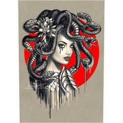 Krefta MEDUSA CANVAS ARTWORK PRINT - Snake Head Girl from Greek Mythology - Horror Monster Fantasy Painting Wall art - Tattoo Artist Home Decor