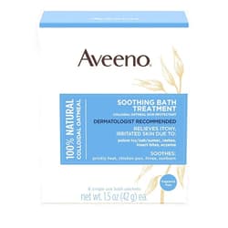 Aveeno Soothing Bath Treatment with 100% Natural Colloidal Oatmeal for Treatment & Relief of Dry, Itchy, Irritated Skin Due to Poison Ivy, Eczema, Sunburn, Rash, Insect Bites & Hives, 8 ct(2 Pack)
