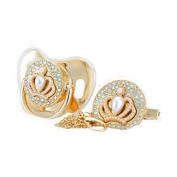 MIYOCAR 3D bling diamond crown pacifier and clip set luxurious dummy ideal gift for baby show new born