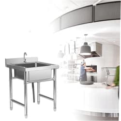 OUFUAMY Stainless Steel Prep & Utility Sink - Compartment Commercial Kitchen Sink for Restaurant, Kitchen and Home