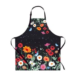 ASPMIZ Floral Apron for Adults, Waterproof Women Apron with 2 Pockets, Flower Cooking Aprons with Adjustable Neck Strap, Kitchen Apron for Washing Dishes, Gifts BBQ Grill 27.5 x 31.5 Inches, Black