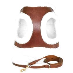 Beirui Leather Small Dog Harness and Leash Set, Soft Plush Padded Puppy Harness, Winter Warm Dog Harness, Step in No Chock No Pull Adjustable Dog Harness for Small Dog, Brown M