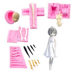 Generic 3D Doll Body Leg Arm Face Head Silicone Mold Q Version Dolls Model Fondant Craft Clay Resin Mould DIY Cake Decorating Supplies Baking Tool (5PCS)