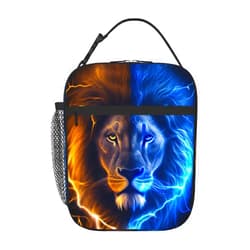 SARA NELL Cool Lion Insulated Lunch Bag Ice and Fire Lion Lunch Cooler Box for Women Men Teens Kids, Reusable Lunch Tote Bag, Thermal Insulated Lunch Bags for Work, Picnic, School or Travel