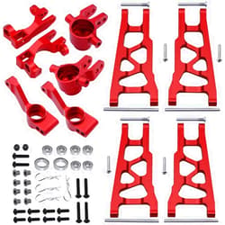 HobbyPark Aluminum Steering Blocks Caster Blocks C-Hubs Stub Axle Carriers and Alloy Suspension Arms Set (Front & Rear) for 1/10 Traxxas Slash 4x4, Replacement of 6837 6832 1952 3655x (Red)
