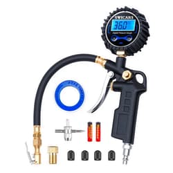 Swicars Digital Pressure Gauge with Tire Inflator, 250 PSI Air Chuck and Compressor Accessories Heavy Duty with Quick Connect Coupler, 0.1 Display Resolution, Car Accessories for Truck, SUV, RV, Black