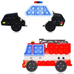 Woplagyreat 2 Packs Fidget Toys for Kids Boys, Push Bubble Sensory Toy Police Car and Fire Truck Squeeze Silicone Toy for Autism Anxiety Stress Relief Toddlers Travel Fidgets Birthday Party Gifts Classroom Prize