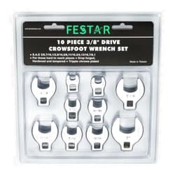 FESTAR 3-8 Inch Drive Jumbo Crowfoot 10 Piece Wrench (SAE) Set, Carbon Steel