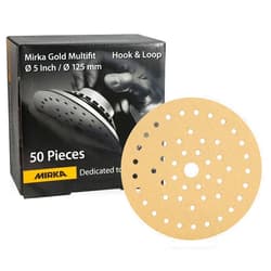 Mirka Gold Multifit 5'' Sandpaper Grit 150 Hook and Loop, 50 Pack 5 inch Sanding Discs for Orbital Sander, Sand Paper Pads for Wood, Drywall, Metal