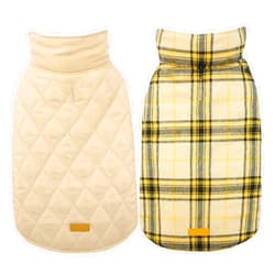Kuoser Warm Dog Coat, Reversible Dog Jacket Waterproof Dog Winter Coat British Style Plaid Dog Clothes Pet Dog Cold Weather Coats Cozy Snow Jacket Vest for Small Medium Large Dogs Yellow M